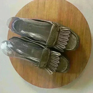 Cole Haan Mules Womans8.5 B Leather Slip On Loafers Flats Metalic